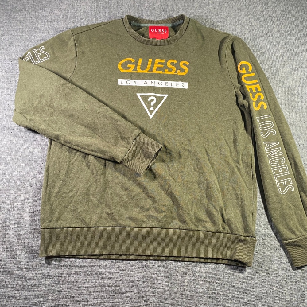 GUESS Los Angeles Olive‎ Green Crewneck Sweatshirt Men's Spell Out Logo